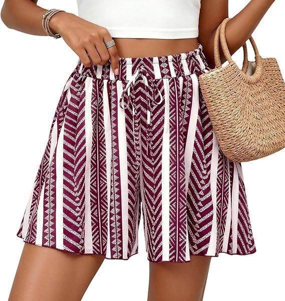 Women's High Waist A- Line Printed Lace Up Casual Slimming Skirt