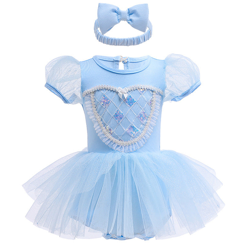 Children's Pullover Romper Short Sleeve Tulle Skirt Jumpsuit, Climbing Suit
