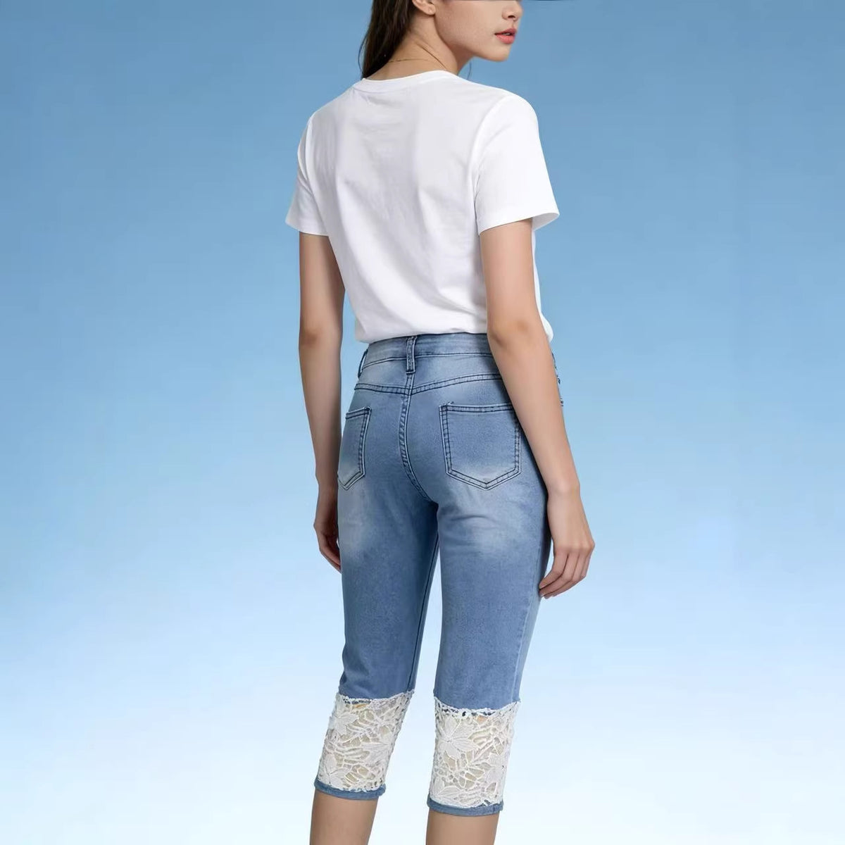 Women's Lace Fashion Personalized Cropped Straight Women's Jeans
