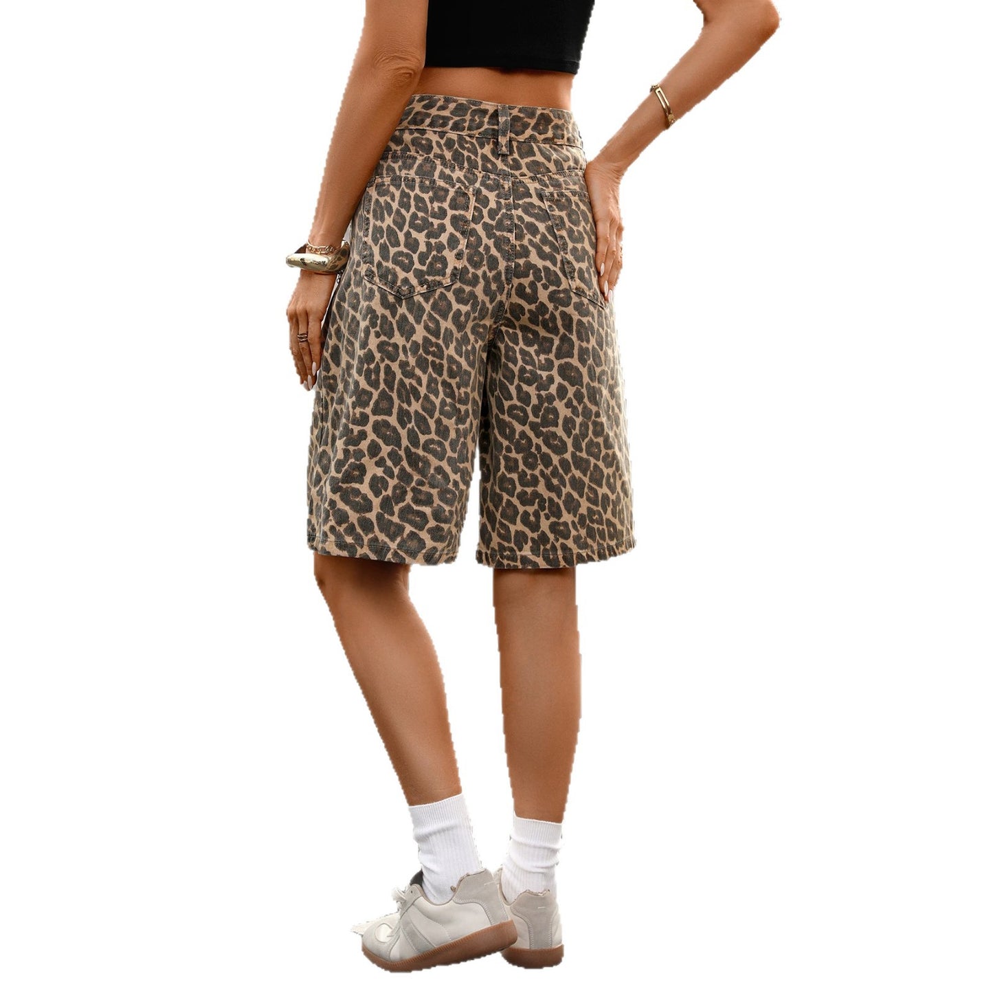 Women's Trade Leopard Print Fashion Cropped Denim Women's Jeans
