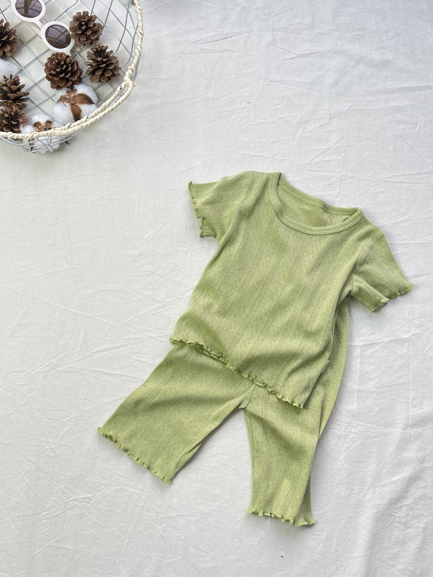 Boys Monochrome Hollow Breathable Stringy Seedge Short Sleeve Children's Suit