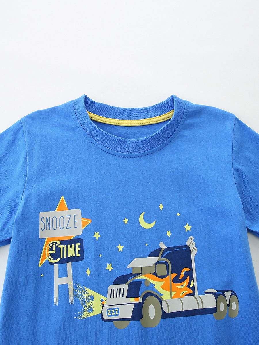 Children's Summer Car Cartoon Print Two-piece Knitted Children's Suit