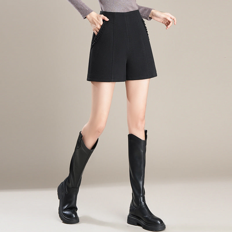 Women's Korean Style Gray High Waist Woolen Straight A- Line Outdoor Casual Pants