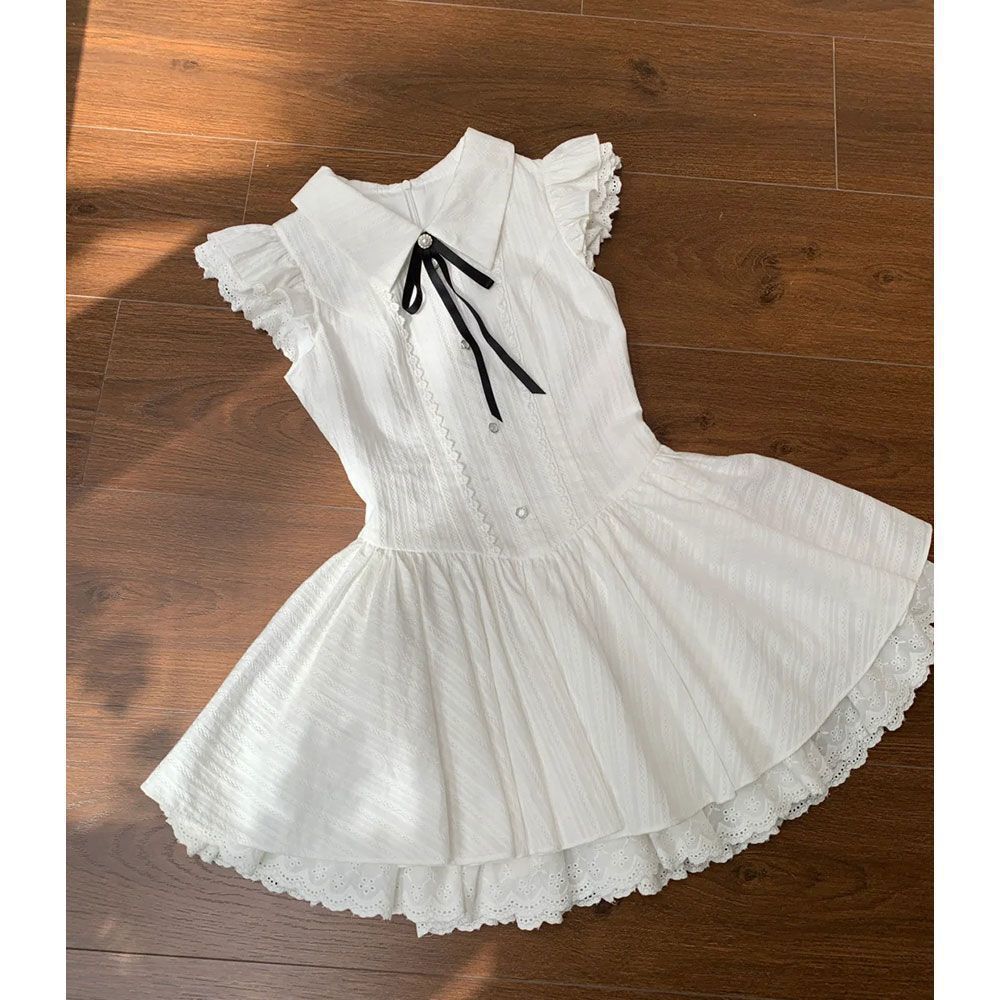 Stitching Sweet Pettiskirt Korean Style Solid Color Summer Flying Flounced Children's Dress