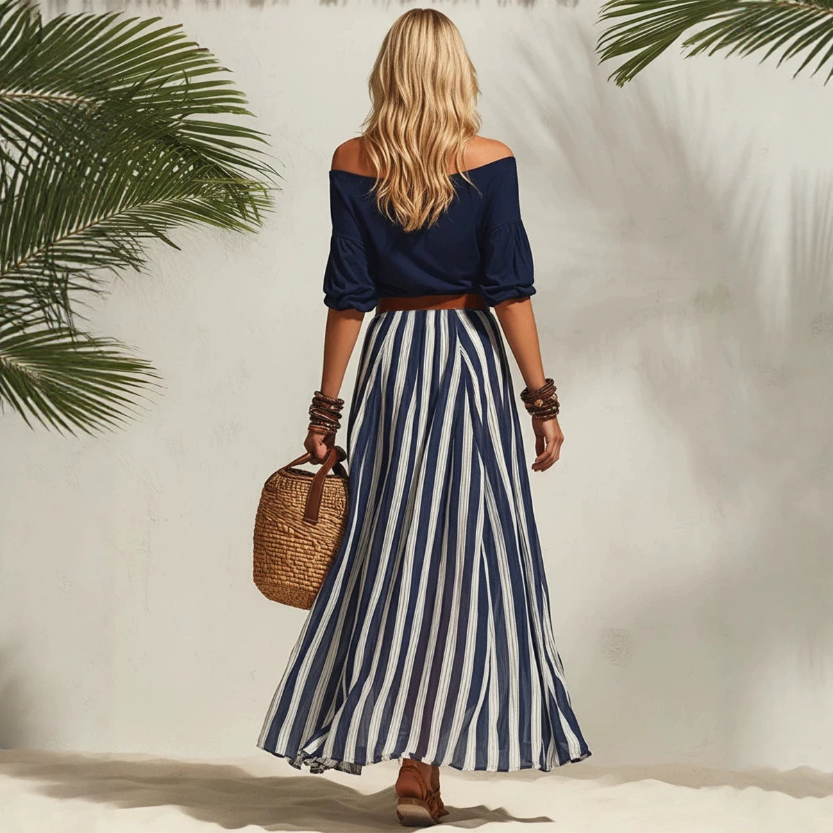 Women's Nautical Vacation Style Dress With Vents Tops