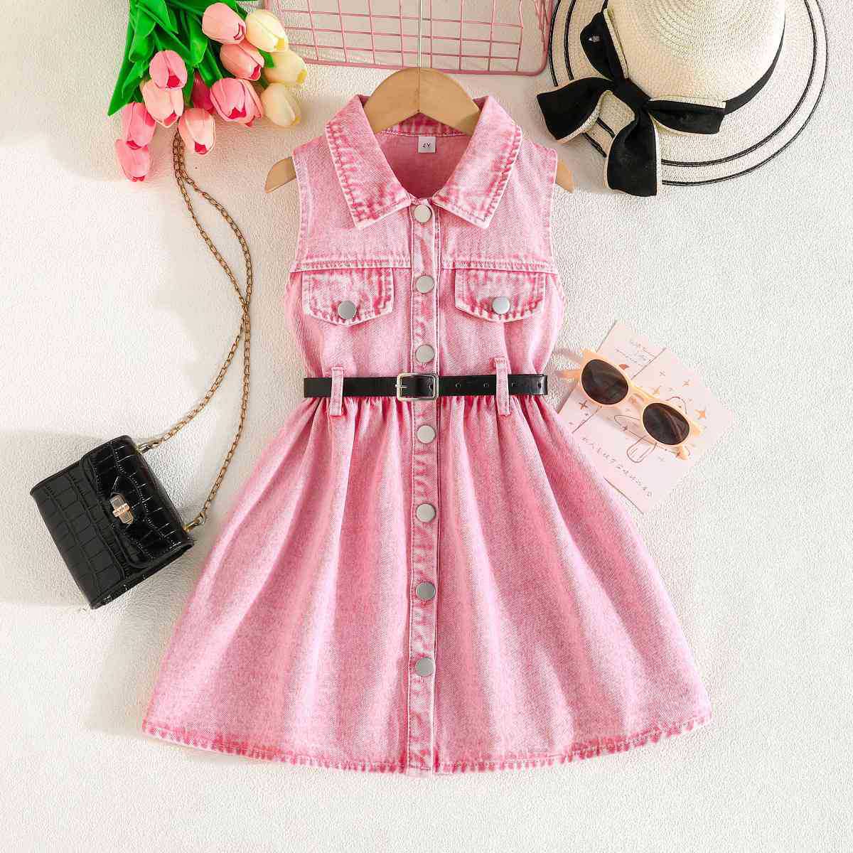 Summer Sleeveless Denim Belt Fashion Skirt Children's Dress