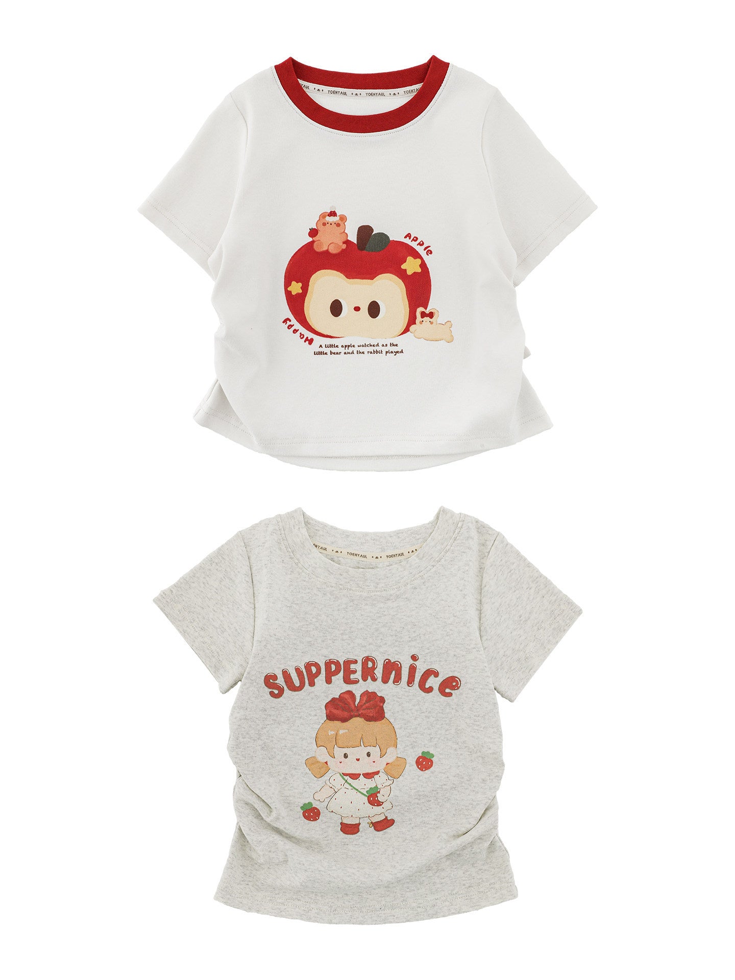 Children's Neck Contrast Color Cartoon Short Sleeve Cute Children's T-shirt