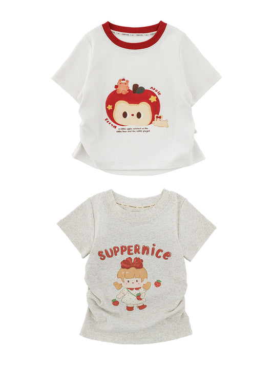 Children's Neck Contrast Color Cartoon Short Sleeve Cute Children's T-shirt