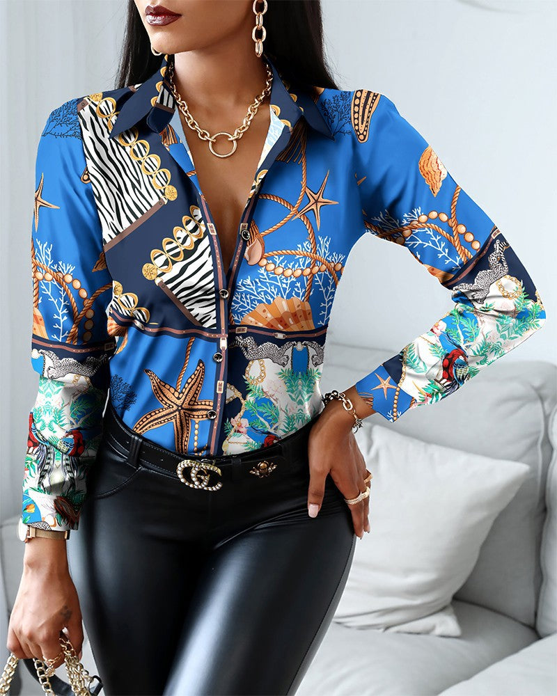 Women's Autumn Printed Long Sleeve Shirt Blouse
