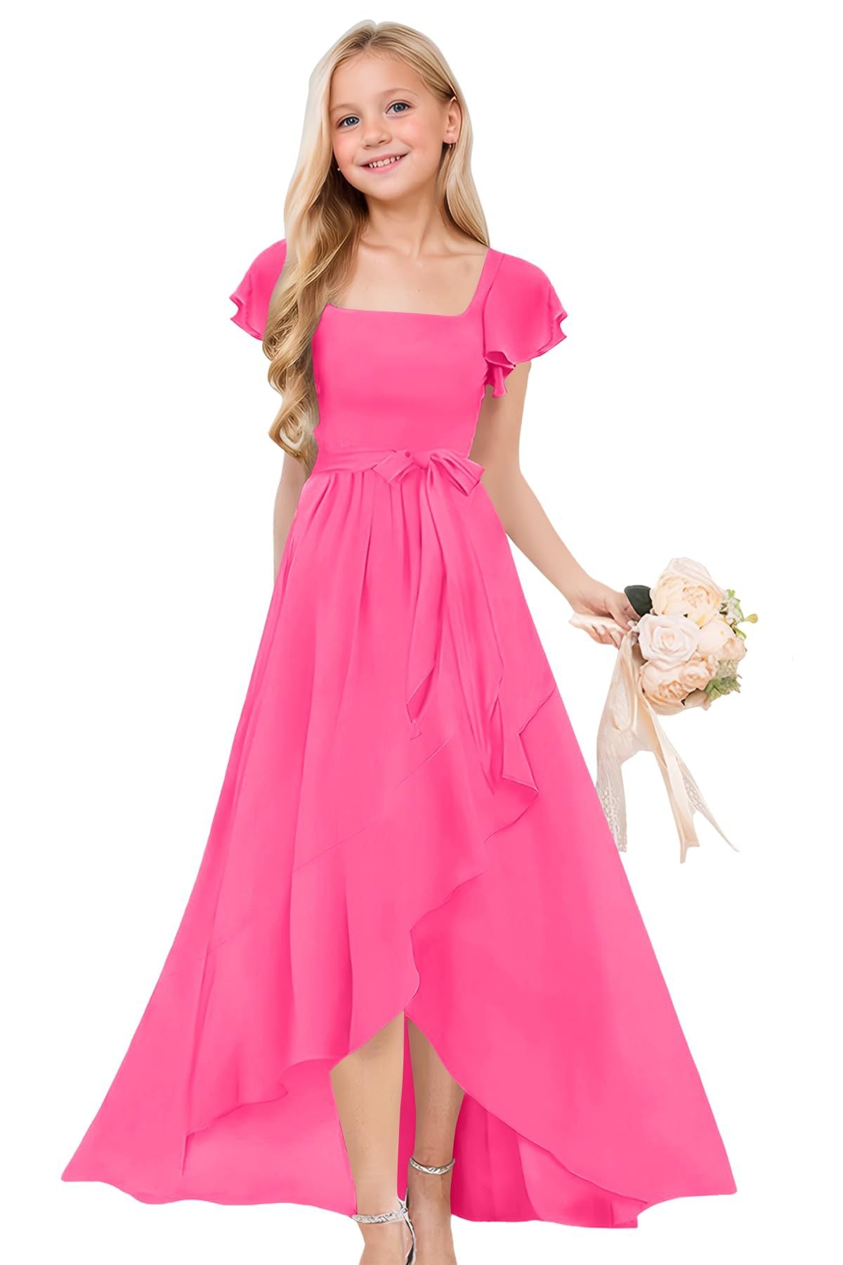 Pure Color Elegant Large Hem Ruffled Children's Dress