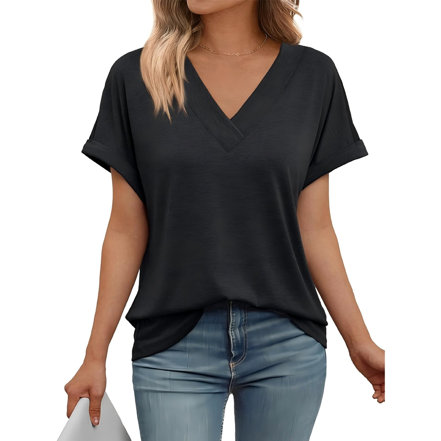 Women's Summer Short-sleeved Shirt Loose Solid Color Large Women's T-shirt
