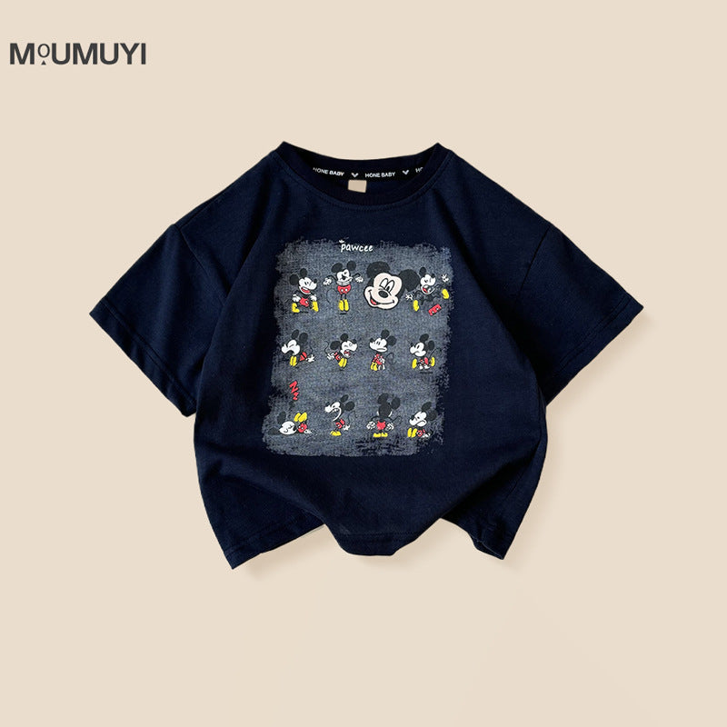 Children's Short-sleeved Korean Style Casual Cartoon Printed Western Loose Children's T-shirt