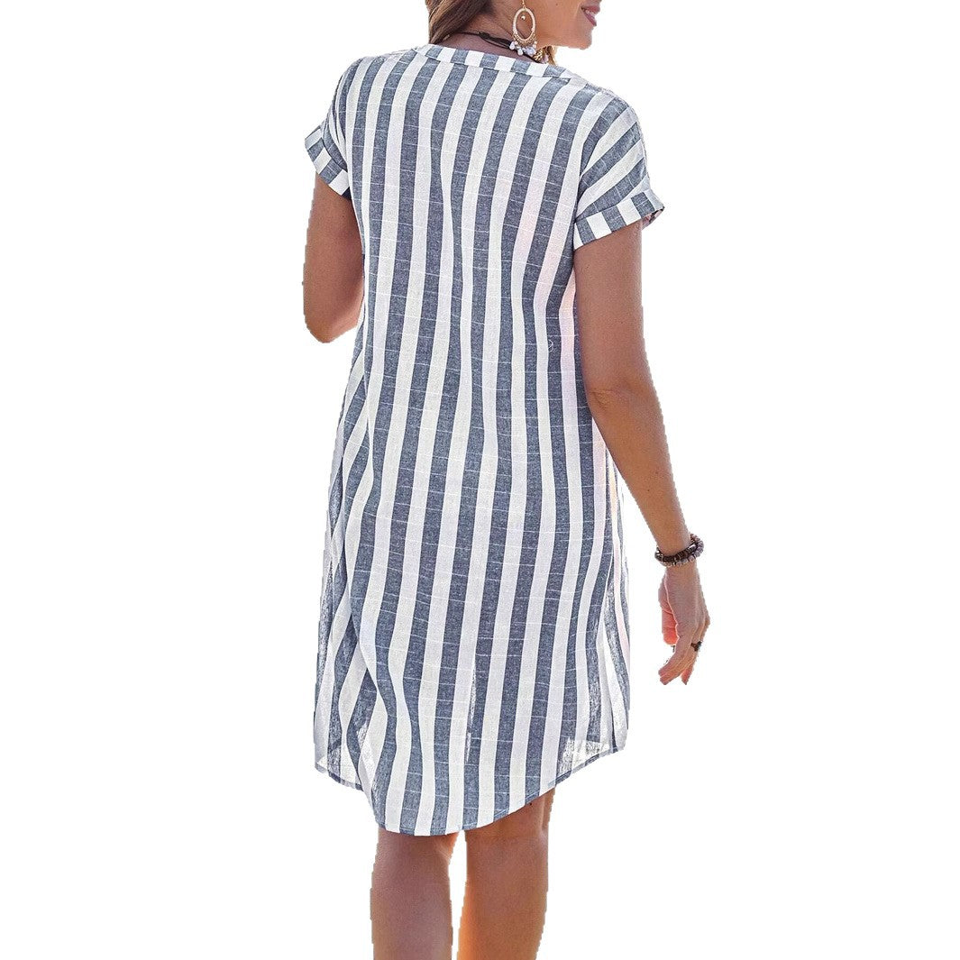 Women's Summer Fashion Temperament Leisure Loose Striped Blouse