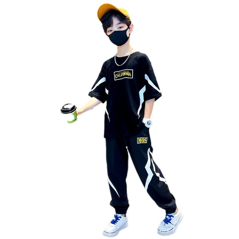 The Big Thin Fashionable Sports Casual Letter Lightning Short Sleeve Children's Suit