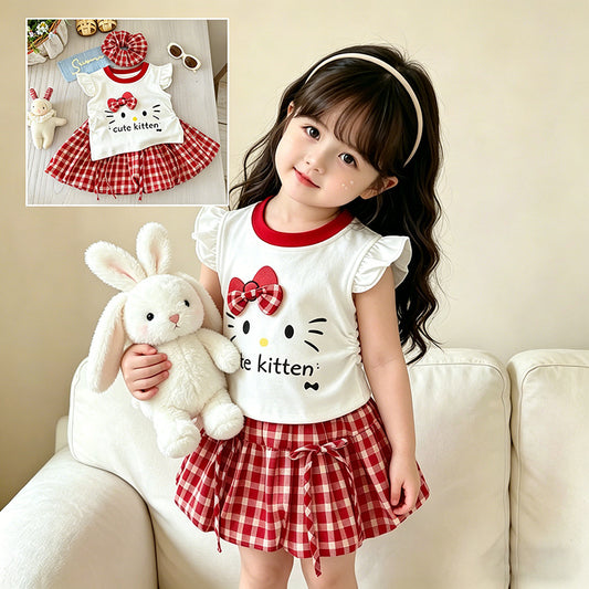 Western Style Cute Short-sleeved Top Super Bud Short Skirt Children's Suit