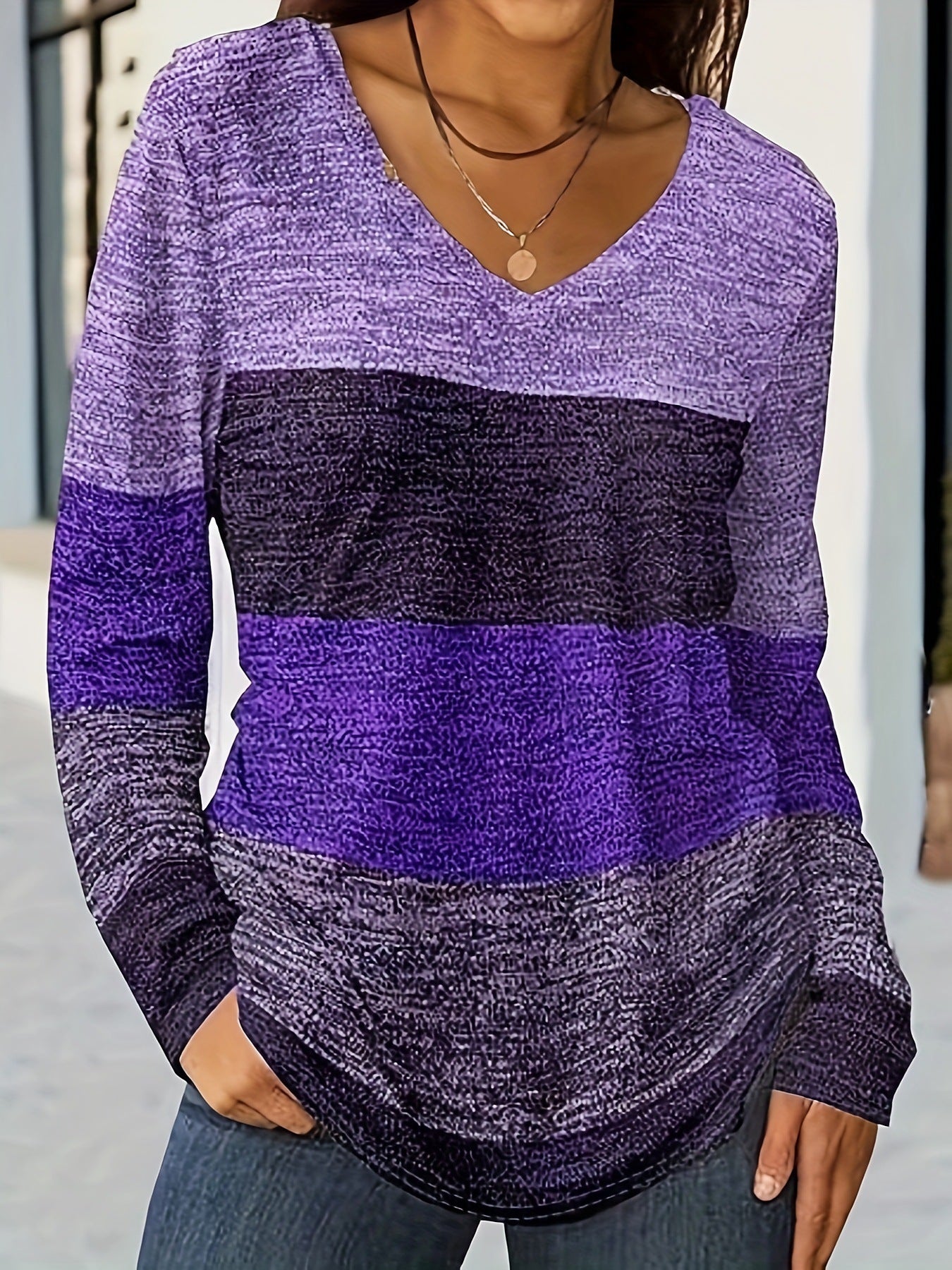 American Style Casual Fashion Trends High Quality Color Matching Long Women's T-shirt
