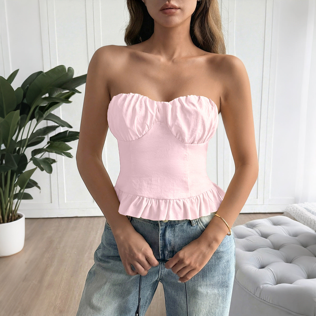 New Innovative Women's Hot Tube Ruffled Small Vest/suspenders/tube Top