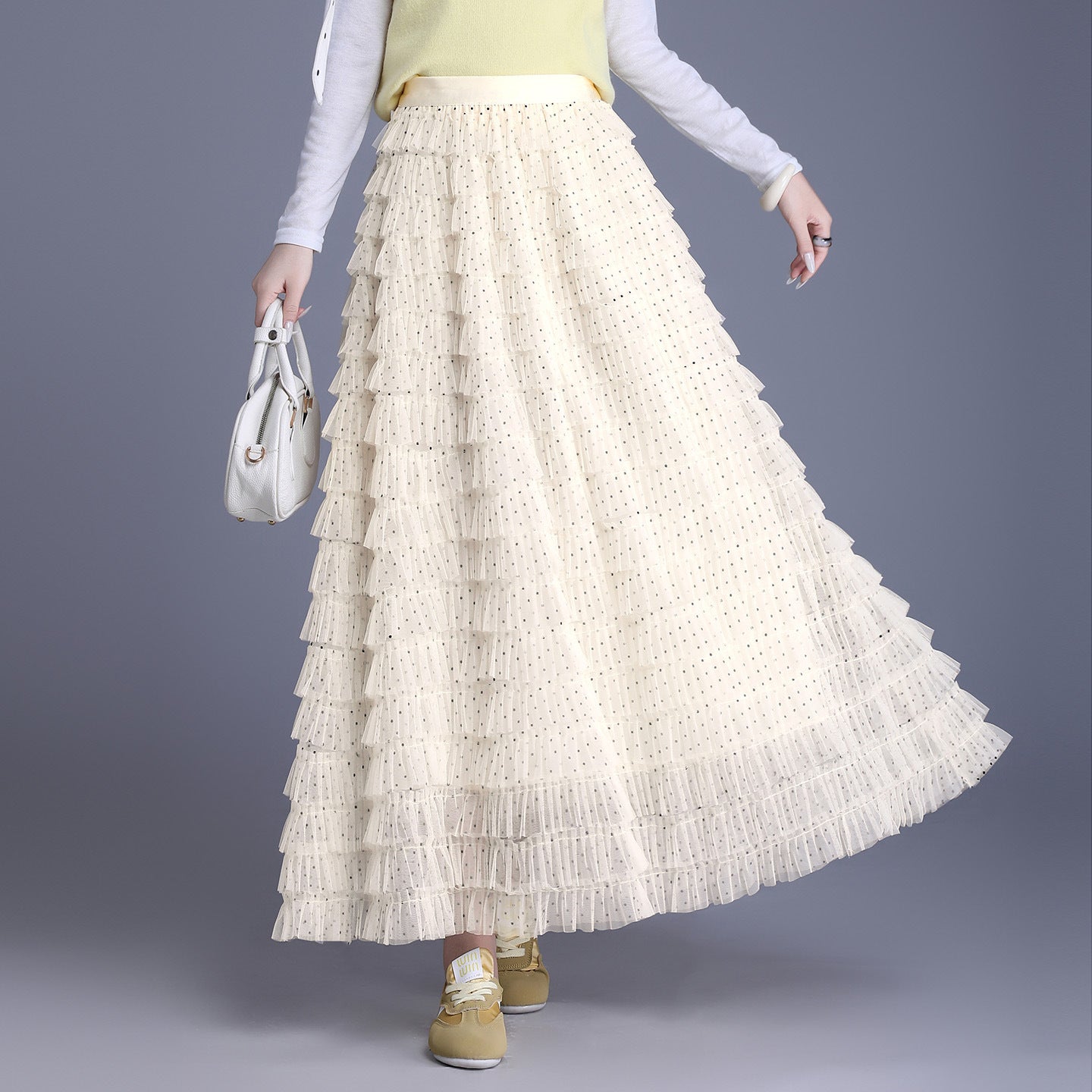 French Style Gentle Retro Elegant Lace Net Yarn Cake Polka-dot Skirts