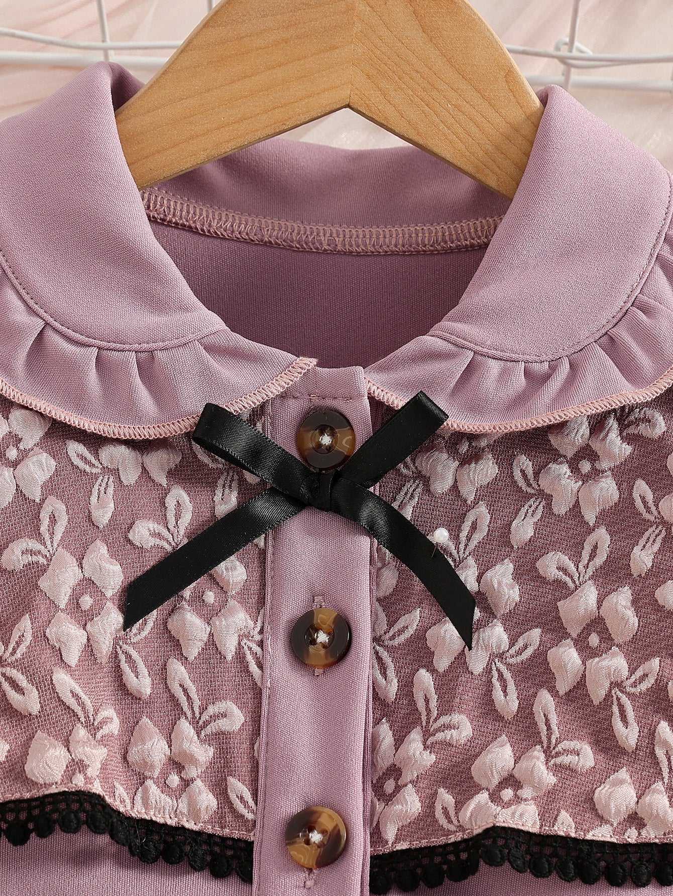 Purple Lace Long Sleeve Doll Collar Bow Children's Dress