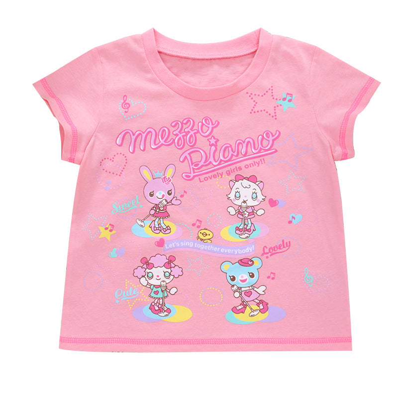 Pianist Summer Sweet Short Sleeve Cartoon Rabbit Girly Style Daughter Children's T-shirt