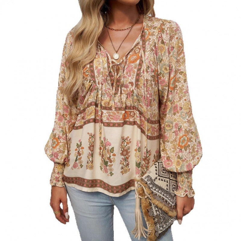 Women's Bohemian Vacation Style Printed Long Sleeve Tops