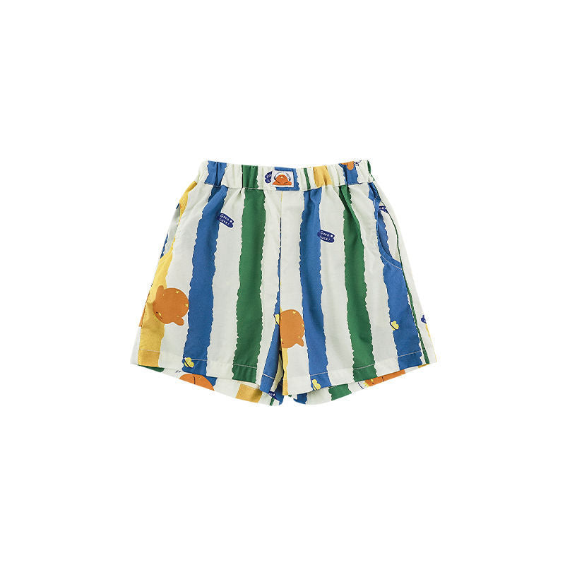 Summer Striped Lapel Shirt Lightweight Shorts Hooded Jacket Children's Suit