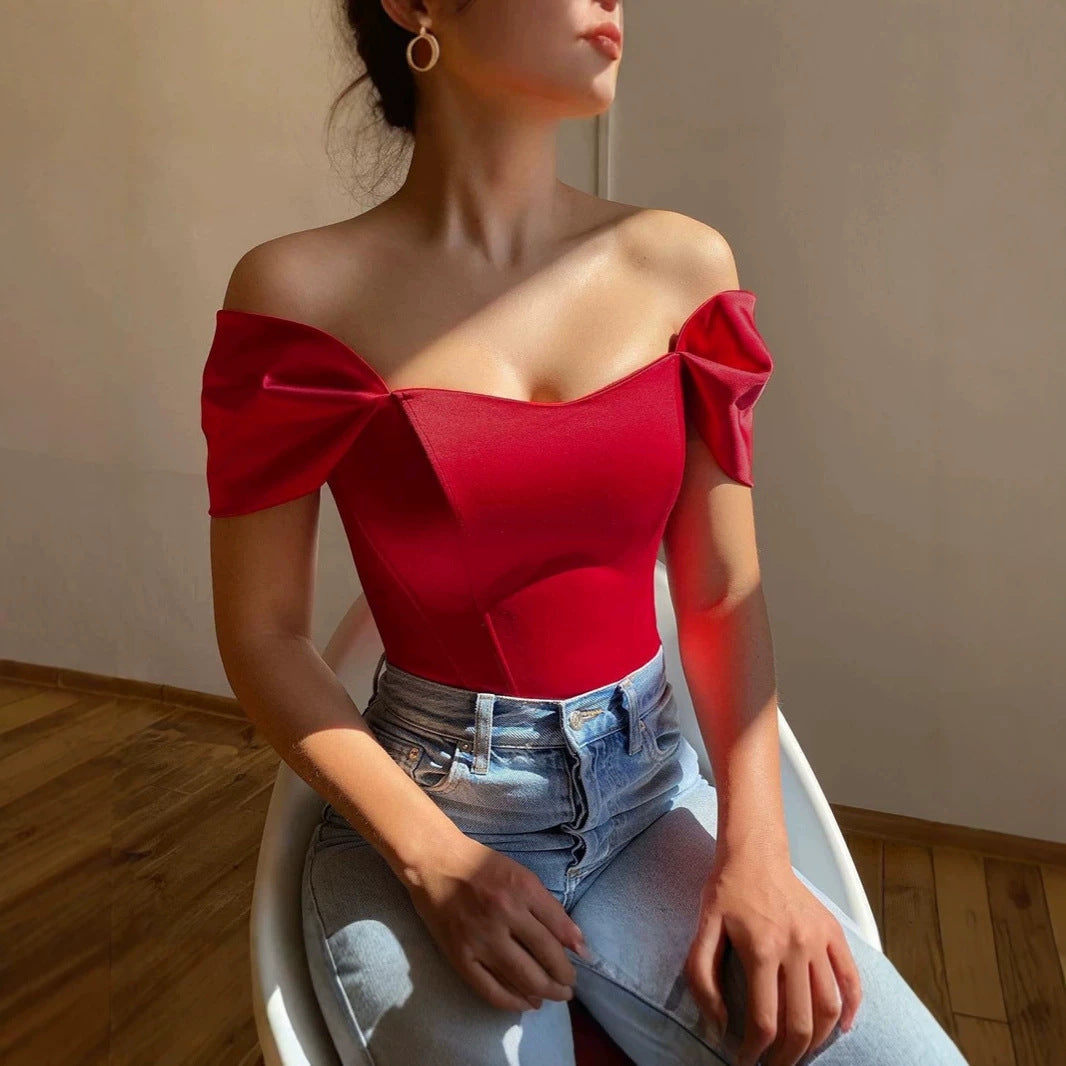 Women's Summer Fishbone Waist Tube Satin Vacation Tops