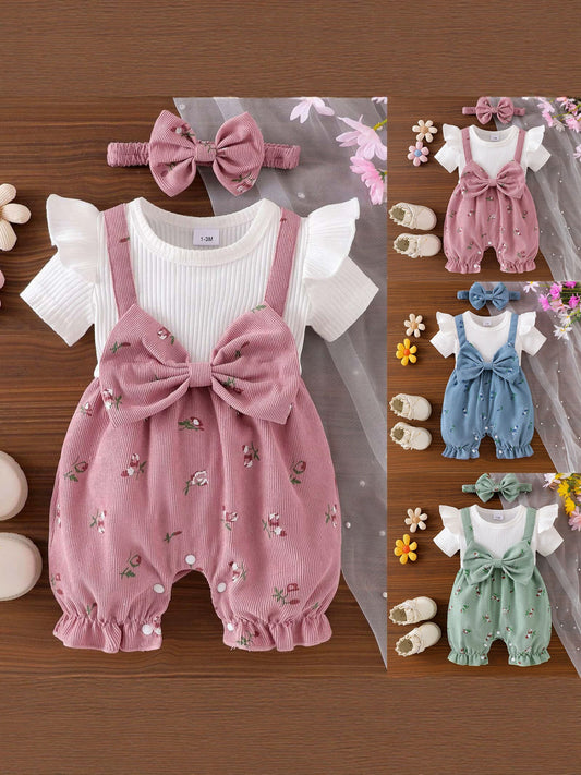 Children's Summer Bowknot Fake Two-piece Suspender Jumpsuit Jumpsuit, Climbing Suit