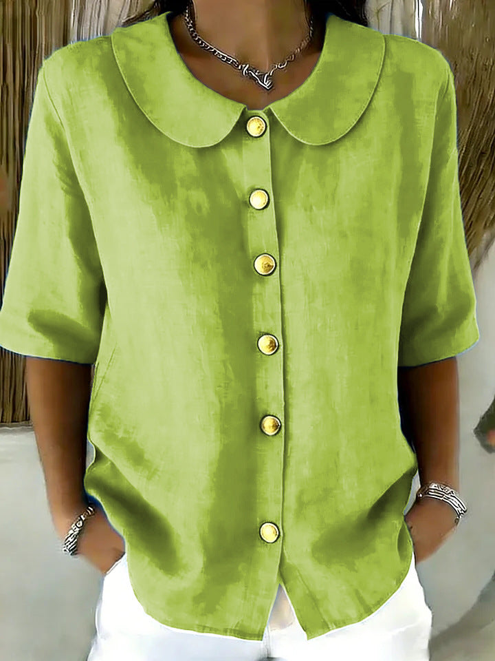 Women's Summer Elegant Fashion Button Linen Short-sleeved Blouse