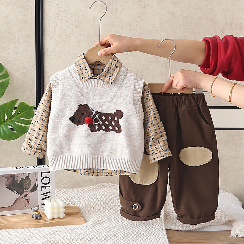 Handsome Little Boy Sweater Vest Three-piece Children's Suit