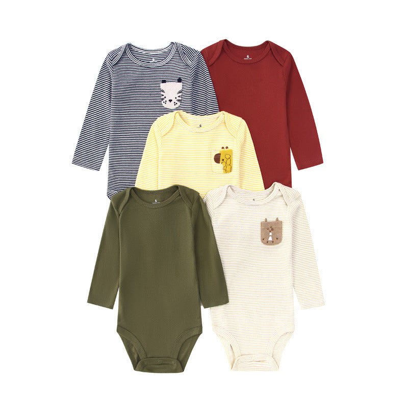 Children's Clothing Long-sleeved Triangle Romper Five Pieces Jumpsuit, Climbing Suit