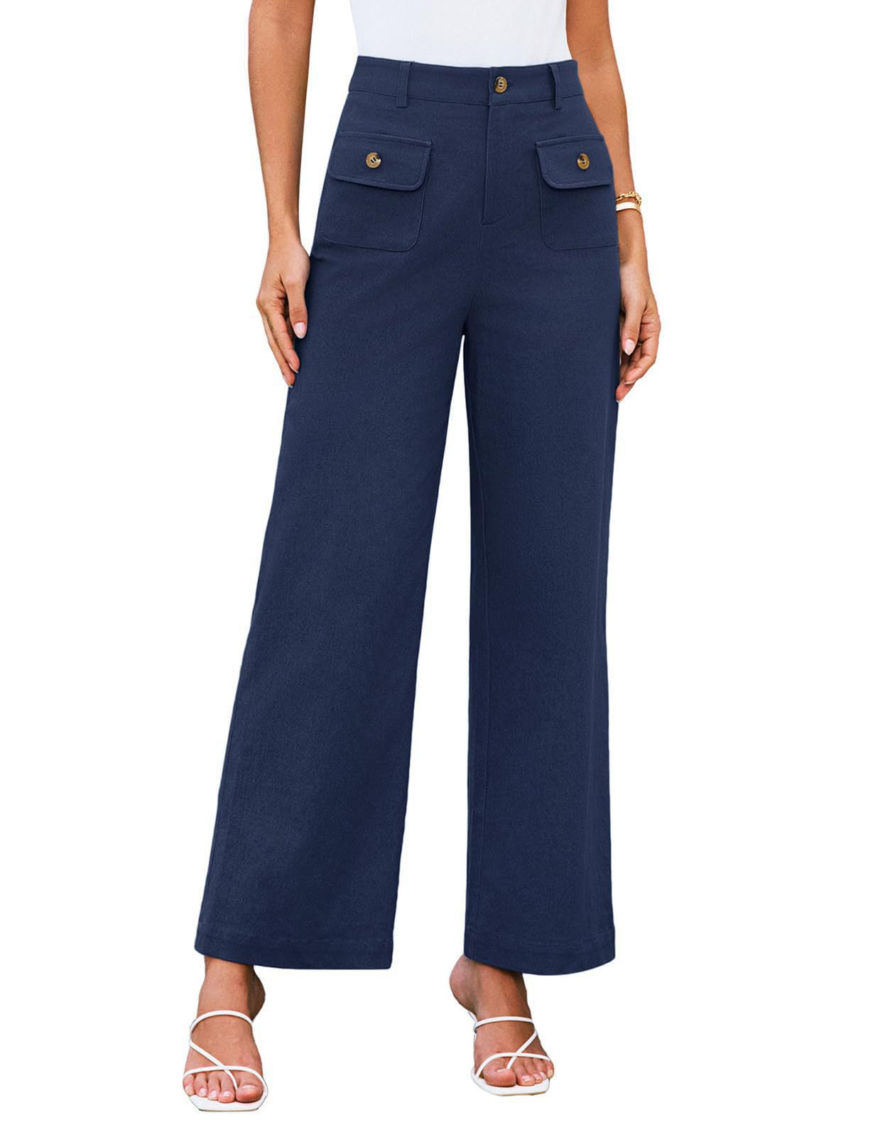 Women's Waist Wide Leg Stretch Trousers Formal Wear Business Work Belt Casual Pants