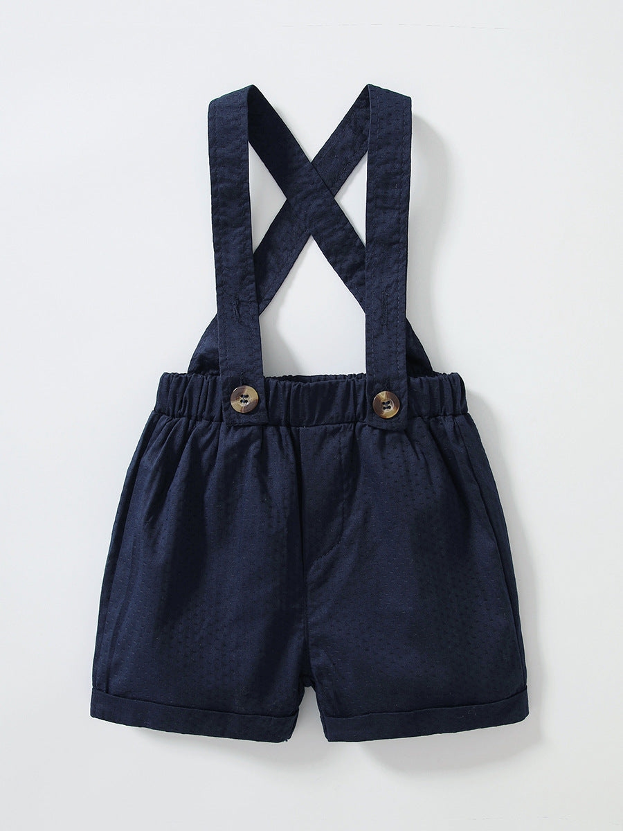 Children's Summer Plaid Shirt Short-sleeved Suspender Pants Korean Boys Gentleman Children's Suit