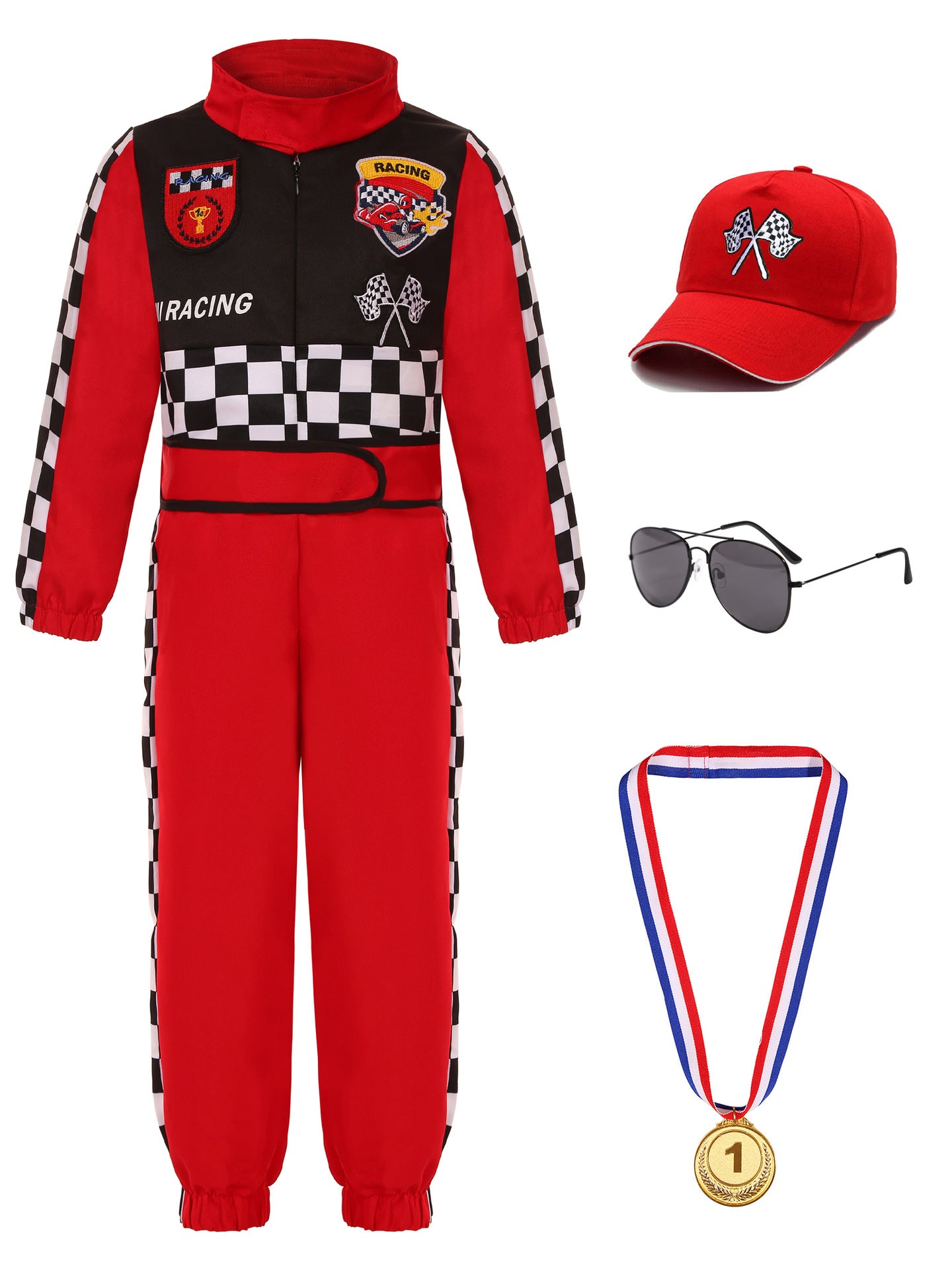 Children's Black One-piece Racing Plaid Track Style Halloween Party Children's Suit