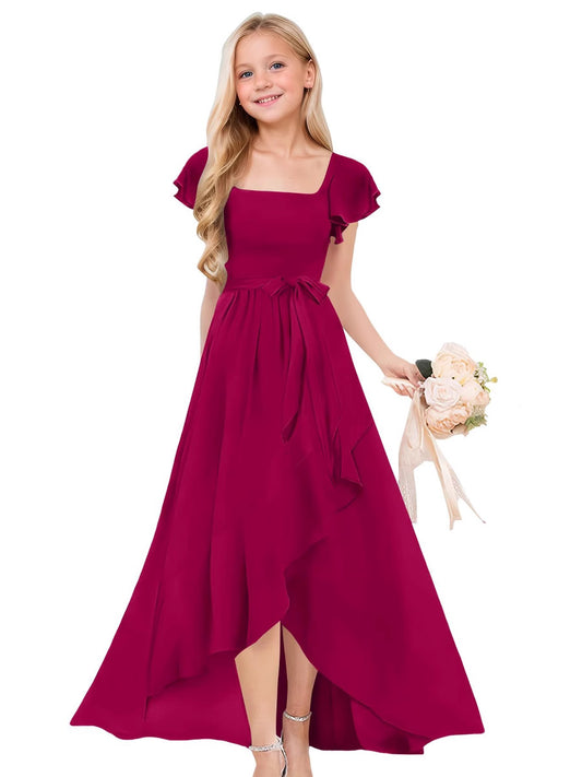 Pure Color Elegant Large Hem Ruffled Children's Dress