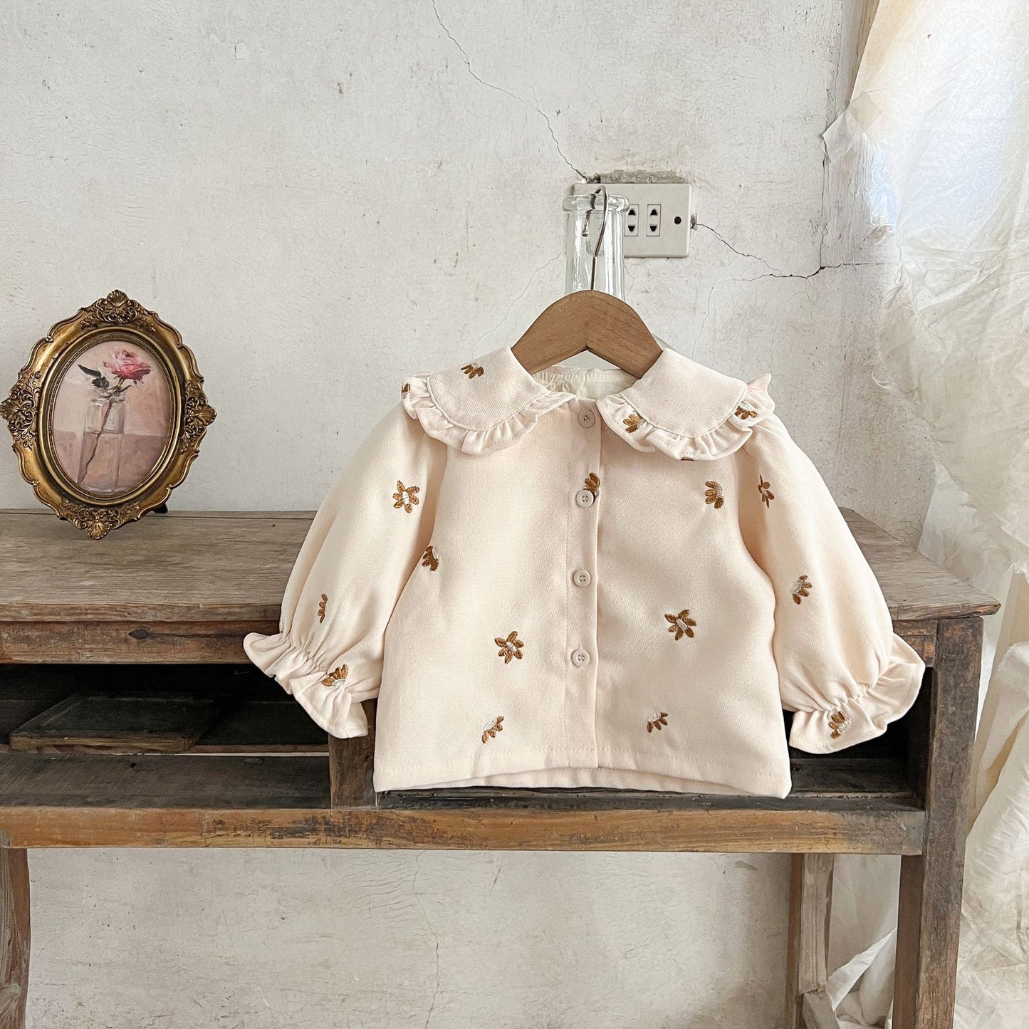 Style Spring Corduroy Embroidered Lapel Shirt Jeans Pure Cotton Loose Children's Suit