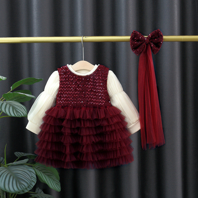 Fashionable Red Vest Skirt Set Winter Children's Dress