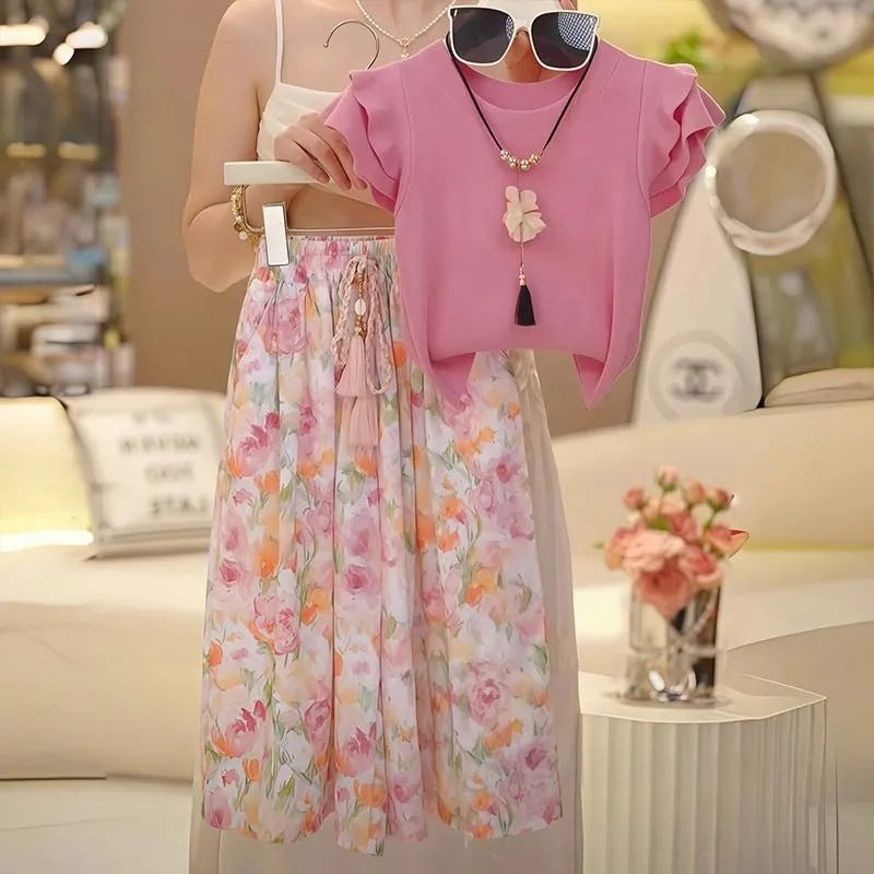 Children's Flying Sleeve T-shirt Summer Little Casual Pants Children's Suit