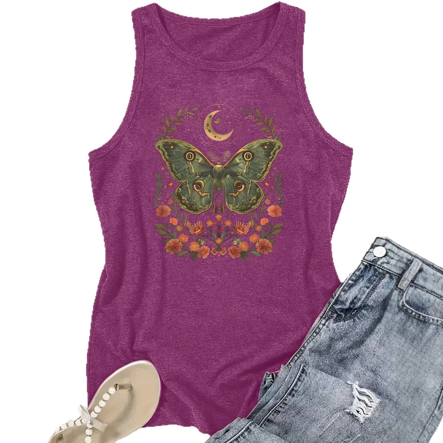 Vintage Plant Forest Print Female Versatile Comfortable Tops