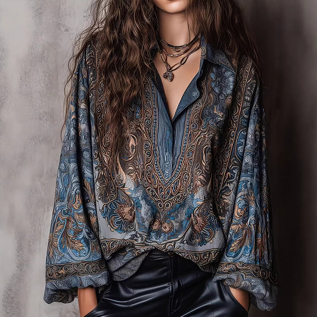 Fashionable Printed Loose Slim Fit Elegant Lace Shirt, Chiffon Shirt
