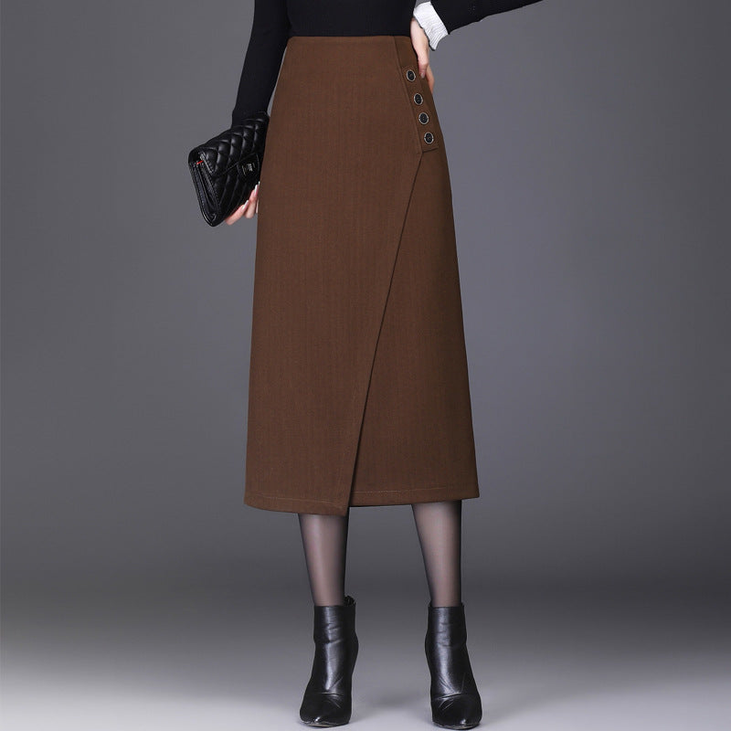 High Waist Mid-length Irregular Split One-step A- Line Sheath Skirt