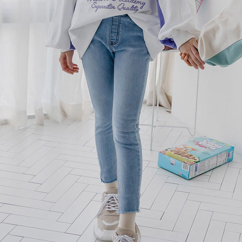 Children's Jeans Stretch Pencil Autumn Medium Large Pure Color Slim Children's Pants
