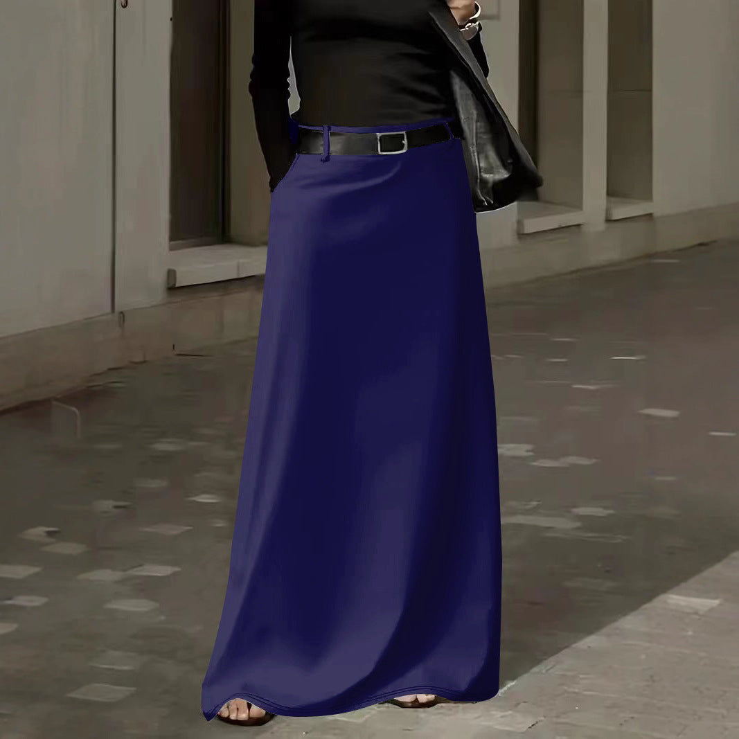 Women's Elegant Style High Waist Solid Color Pocket Large Swing Skirt