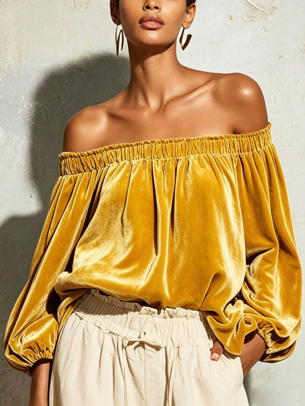 Women's Lantern Sleeve Elegant Solid Color Casual T-shirt Blouse