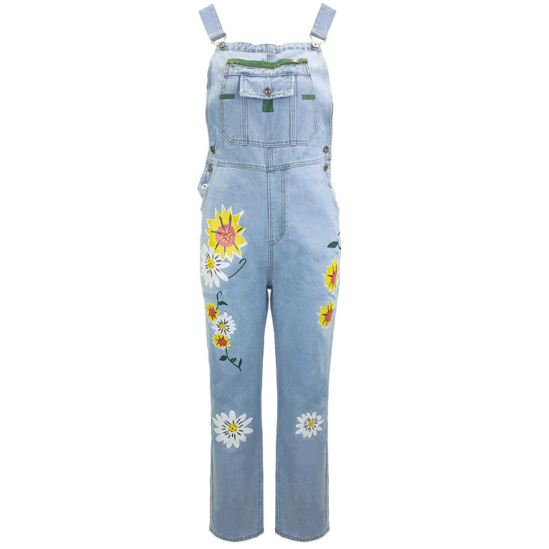 New Women's Printed Suspenders Denim Suspender Women's Jeans