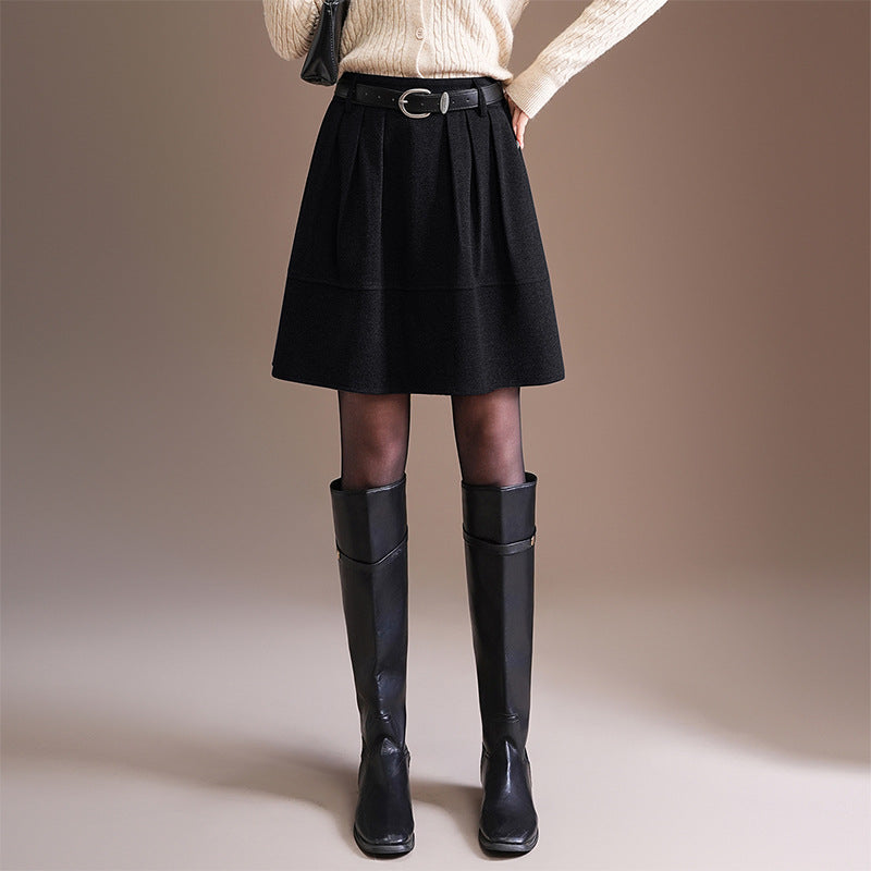Woolen Bud A- Line Versatile Korean Style Skirt