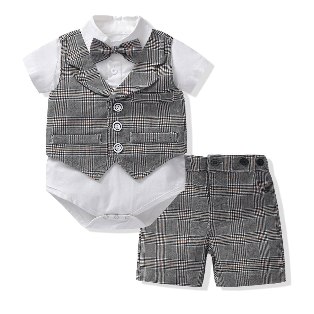 Summer Boy Gentleman One Year Old Celebration Dress Romper Vest Jumpsuit, Climbing Suit