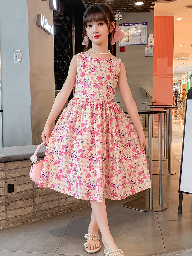 Pure Vest Pastoral Style Medium Big Primary School Kindergarten Fat Children's Dress