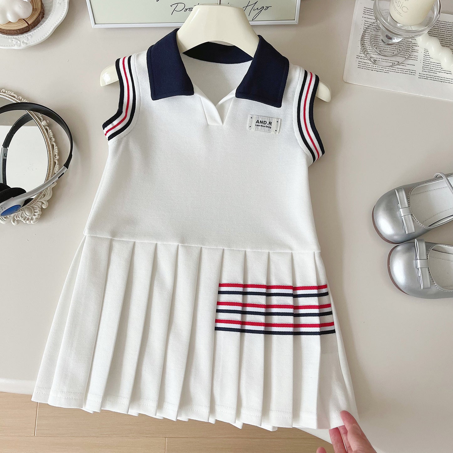 Summer Korean Style Rib Ribbon Lapel Cute Children's Dress