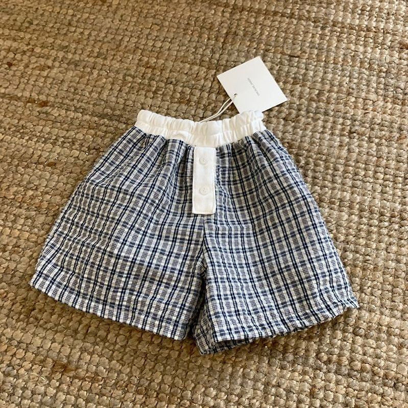 Preppy Style Plaid Stitching Shorts Casual Children's Pants